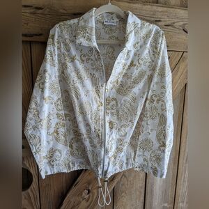 Blair Vintage Windbreaker Jacket Women's size M Zipper white gold V-1